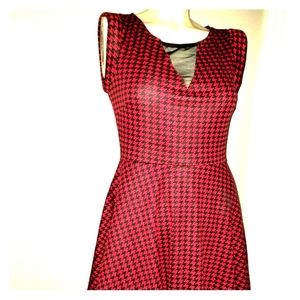 Black and red houndstooth fit and flare dress
